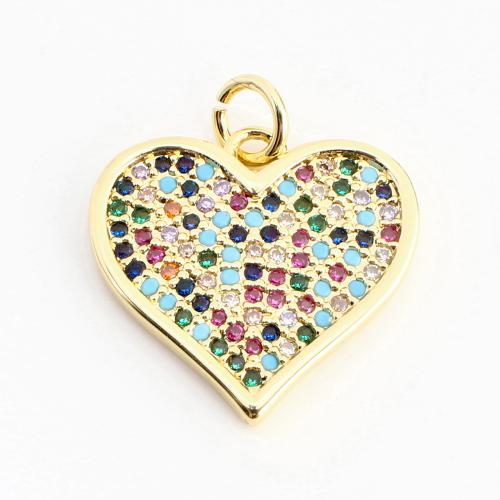 Cubic Zirconia Micro Pave Brass Pendant, Heart, DIY & micro pave cubic zirconia, golden 