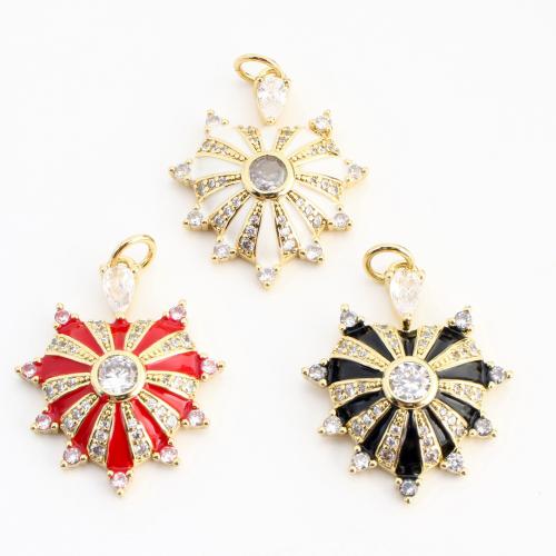 Cubic Zirconia Micro Pave Brass Pendant, Heart, gold color plated, DIY & micro pave cubic zirconia & enamel 