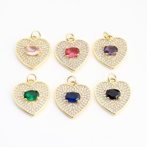 Cubic Zirconia Micro Pave Brass Pendant, Heart, gold color plated, DIY & micro pave cubic zirconia 