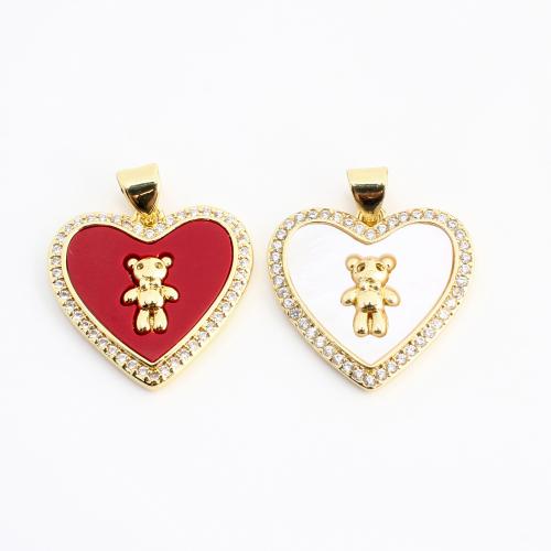 Cubic Zirconia Micro Pave Brass Pendant, with Acrylic, Heart, gold color plated, DIY & micro pave cubic zirconia 