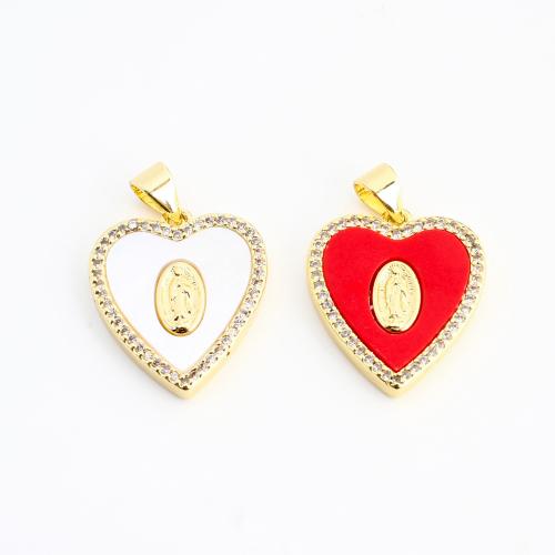 Cubic Zirconia Micro Pave Brass Pendant, with Acrylic, Heart, gold color plated, DIY & micro pave cubic zirconia 