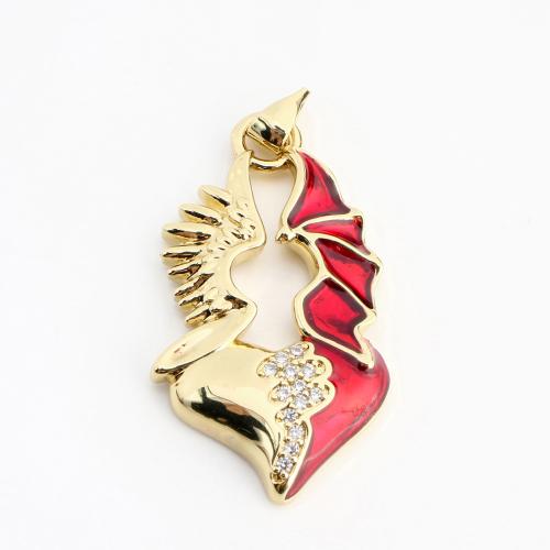 Cubic Zirconia Micro Pave Brass Pendant, gold color plated, DIY & micro pave cubic zirconia & enamel & hollow 