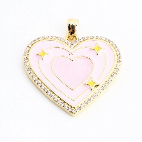 Cubic Zirconia Micro Pave Brass Pendant, Heart, gold color plated, DIY & micro pave cubic zirconia & enamel 