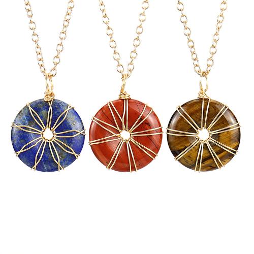 Colliers de pierres précieuses, pierre gemme, avec fil en laiton & laiton, fait à la main, différents matériaux pour le choix & unisexe & creux, doré Environ 53 cm, Vendu par PC