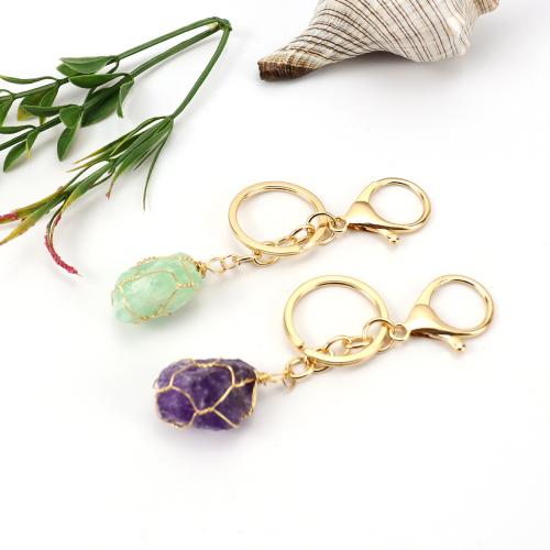 bijoux de porte-clés en Alliage de zinc, pierre gemme, avec fil en laiton & alliage de zinc, fait à la main, différents matériaux pour le choix & unisexe, doré, Vendu par PC