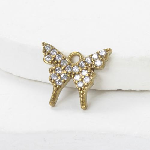 Strass Messing Anhänger, Schmetterling, plattiert, DIY & mit Strass, goldfarben, 10.7x12.4x8mm, verkauft von PC
