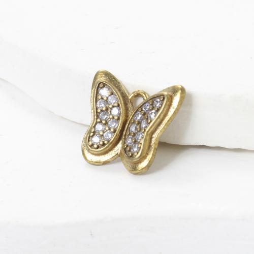 Strass Messing Anhänger, Schmetterling, plattiert, DIY & mit Strass, goldfarben, 10.6x11.7x1.9mm, verkauft von PC