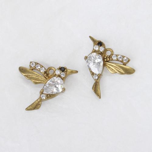 Strass Messing Anhänger, Vogel, plattiert, DIY & mit Strass, goldfarben, 14.8x17.6x3.8mm, verkauft von PC