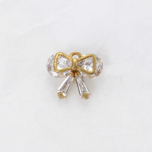 Strass Messing Anhänger, Schleife, plattiert, DIY & mit Strass, goldfarben, 11.3x13.3x6mm, verkauft von PC