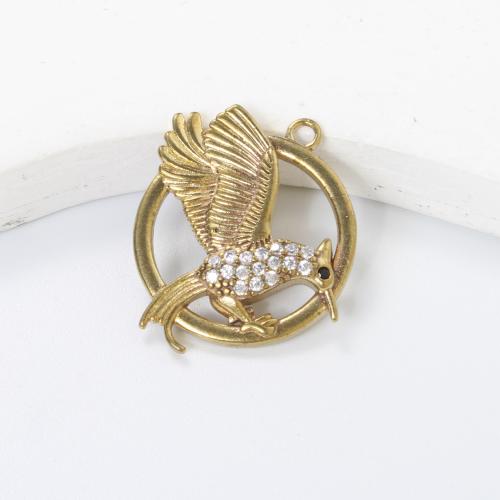 Strass Messing Anhänger, Vogel, plattiert, DIY & mit Strass, goldfarben, 23.6x23.2x3.6mm, verkauft von PC