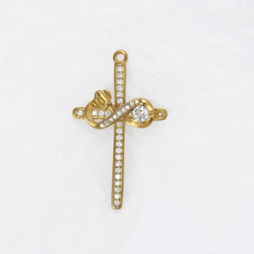 Strass Messing Anhänger, Kreuz, plattiert, DIY & mit Strass, goldfarben, 34.6x20.6x2.9mm, verkauft von PC