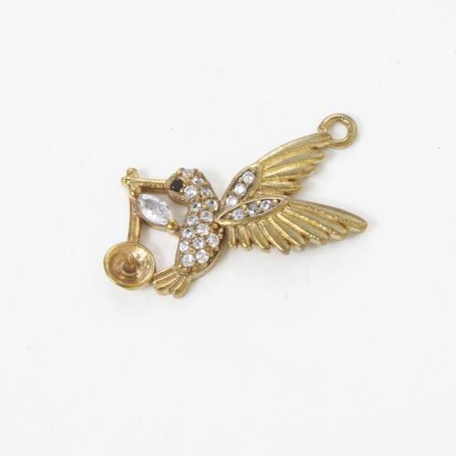 Strass Messing Anhänger, Vogel, plattiert, DIY & mit Strass, goldfarben, 25.2x12.5x3mm, verkauft von PC