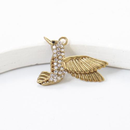 Strass Messing Anhänger, Vogel, plattiert, DIY & mit Strass, goldfarben, 32x13x3.7mm, verkauft von PC