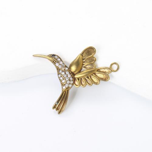 Strass Messing Anhänger, Vogel, plattiert, DIY & mit Strass, goldfarben, 27.3x23x3mm, verkauft von PC