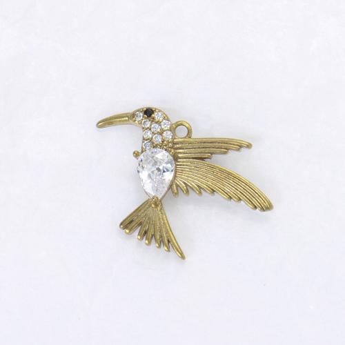 Strass Messing Anhänger, Vogel, plattiert, DIY & mit Strass, goldfarben, 22x26x4mm, verkauft von PC