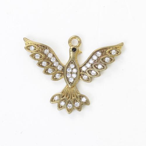 Strass Messing Anhänger, Vogel, plattiert, DIY & mit Strass, goldfarben, 22x28.2x2.3mm, verkauft von PC