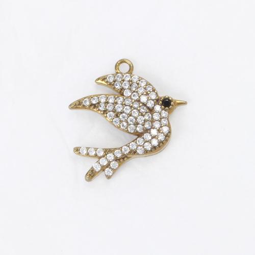 Strass Messing Anhänger, Vogel, plattiert, DIY & mit Strass, goldfarben, 16x18.8x3.5mm, verkauft von PC