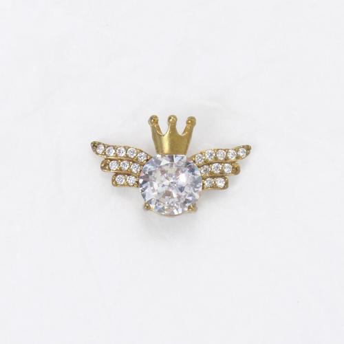 Strass Messing Anhänger, Flügelform, plattiert, DIY & mit Strass, goldfarben, 12.8x20.6x6.5mm, verkauft von PC