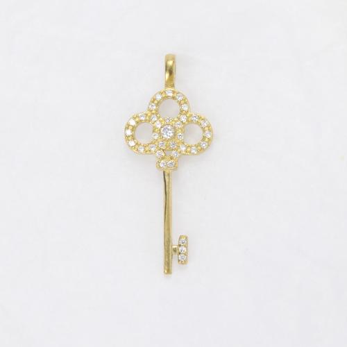 Strass Messing Anhänger, Schlüssel, plattiert, DIY & mit Strass, goldfarben, 32.2x12.8x6.5mm, verkauft von PC