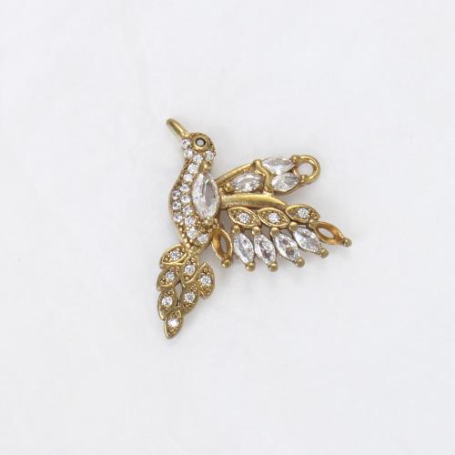 Strass Messing Anhänger, Vogel, plattiert, DIY & mit Strass, goldfarben, 20x24x4.4mm, verkauft von PC