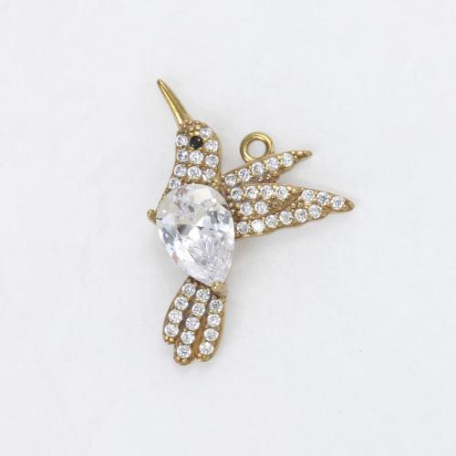 Strass Messing Anhänger, Vogel, plattiert, DIY & mit Strass, goldfarben, 27x19.3x4.7mm, verkauft von PC