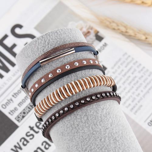 PU Schnur Armbänder, Wachsschnur, mit PU Leder, plattiert, Modeschmuck & mehrschichtig, keine, verkauft von PC[