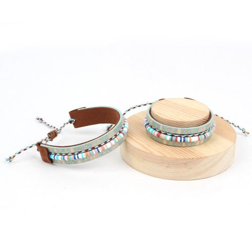 PU Schnur Armbänder, Polymer Ton, mit Baumwollsamt & PU Leder, plattiert, Modeschmuck, keine, verkauft von PC[