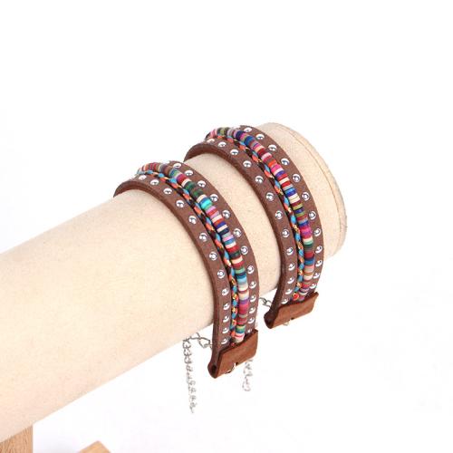 ポリマー粘土のブレスレット, 亜鉛合金, とともに 別珍 & ポリマークレイ & 鉄, ゴールドメッキ, ファッションジュエリー & 多層, 無色, 売り手 パソコン