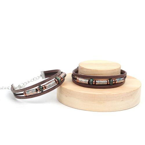 Acrylic Bracelets, with PU Leather & Iron, gold color plated, fashion jewelry & multilayer 