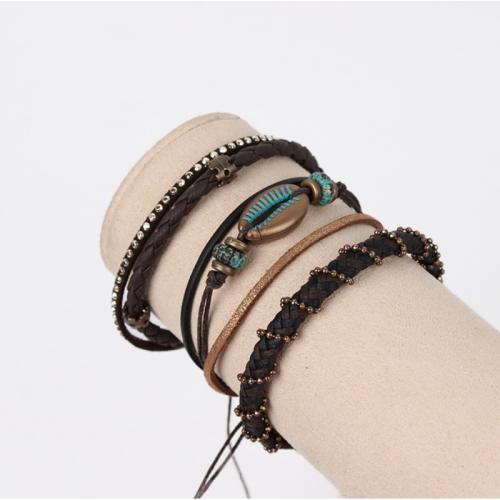 PU Schnur Armbänder, PU Leder, mit Baumwollsamt & Messingkette & Wachsschnur, goldfarben plattiert, Modeschmuck, keine, verkauft von PC[