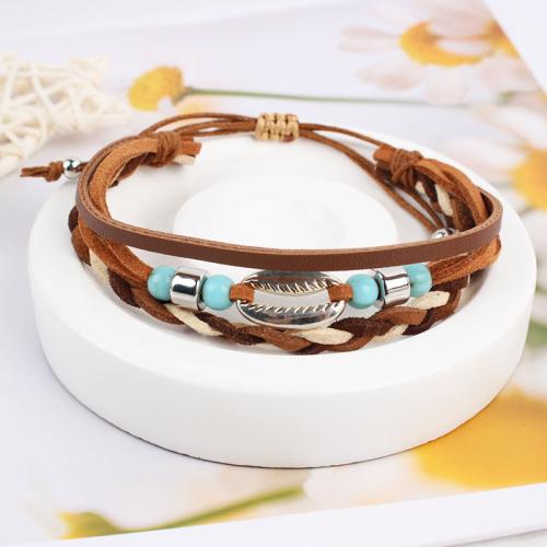 PU Schnur Armbänder, Zinklegierung, mit Baumwollsamt & PU Leder & Wachsschnur, goldfarben plattiert, Modeschmuck, keine, verkauft von PC[