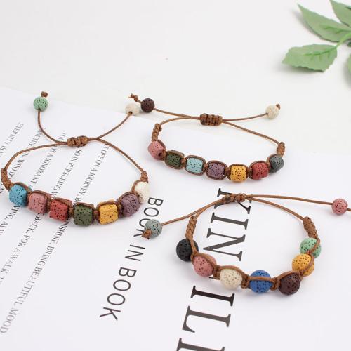 Lava Bead Bracelet, with Wax Cord, gold color plated, fashion jewelry 