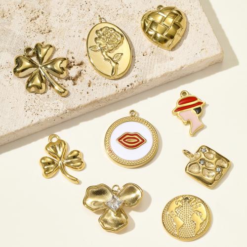 Цирконий Микро вымощает Серебряный кулон, Нержавеющая сталь 304, плакирован золотом, DIY & инкрустированное микро кубического циркония & эмаль, Много цветов для выбора, 3ПК/сумка, продается сумка