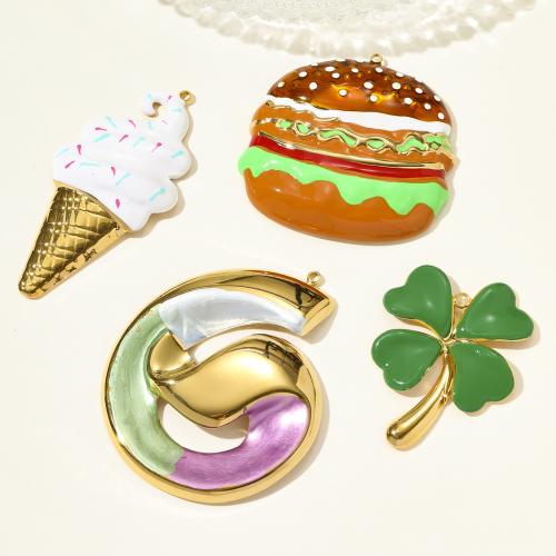 Emaille Edelstahl Anhänger, 304 Edelstahl, goldfarben plattiert, DIY, keine, 3PCs/Tasche, verkauft von Tasche