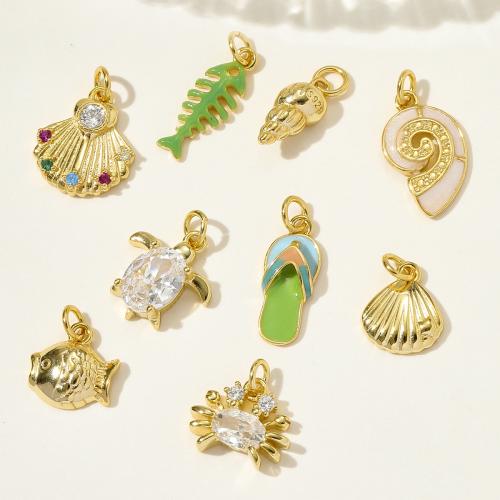 Цирконий Микро вымощает Серебряный кулон, 925 пробы, плакирован золотом, DIY & инкрустированное микро кубического циркония & эмаль, Много цветов для выбора, 2ПК/сумка, продается сумка