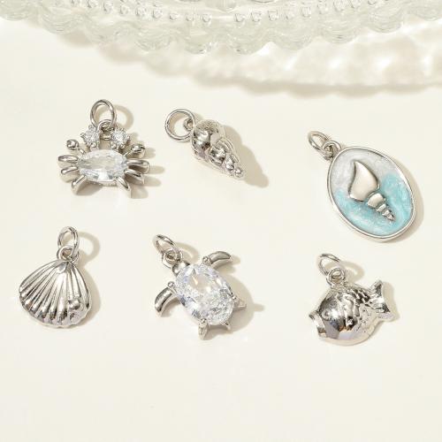 Цирконий Микро вымощает Серебряный кулон, 925 пробы, плакирован золотом, DIY & инкрустированное микро кубического циркония & эмаль, Много цветов для выбора, 2ПК/сумка, продается сумка