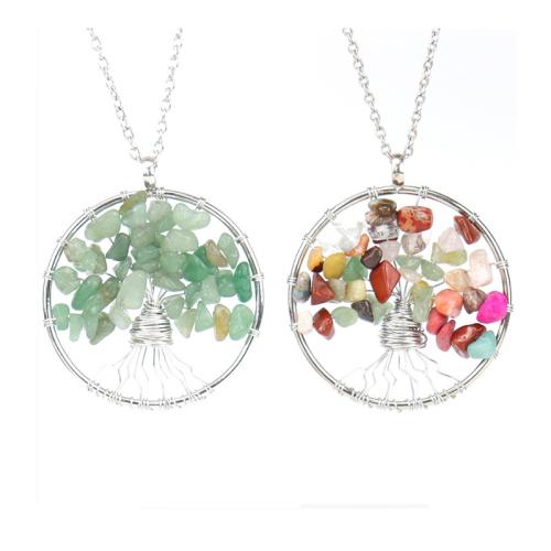 Colliers de pierres précieuses, pierre gemme, avec fil en laiton & laiton, Placage de couleur platine, différents matériaux pour le choix & unisexe & creux, Vendu par PC