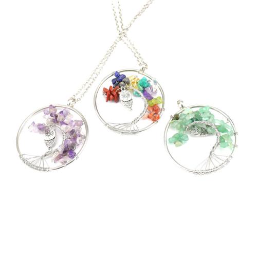 Colliers de pierres précieuses, pierre gemme, avec fil en laiton & alliage de zinc, fait à la main, différents matériaux pour le choix & unisexe & creux, argent, Vendu par PC
