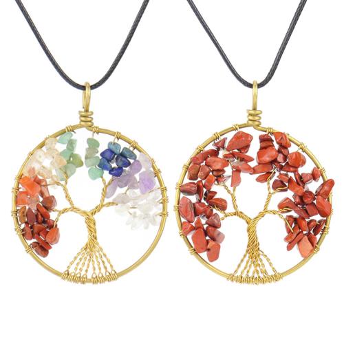 Colliers de pierres précieuses, pierre gemme, avec cordon en cuir & laiton, fait à la main, différents matériaux pour le choix & unisexe & creux, doré, Vendu par PC