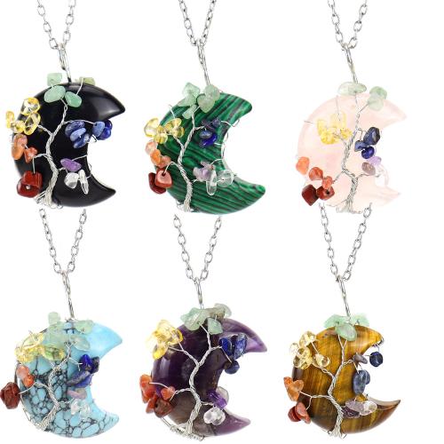 Colliers de pierres précieuses, Pierre naturelle, avec fil en laiton, Placage de couleur platine, fait à la main & différents matériaux pour le choix & unisexe, Vendu par PC