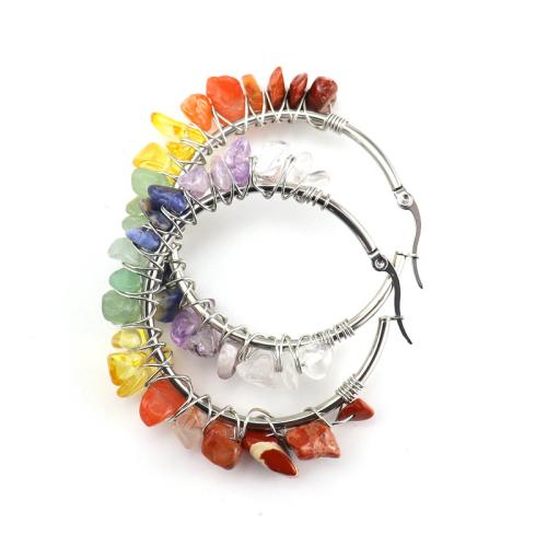 Edelstein Tropfen Ohrring, mit Messing, plattiert, Modeschmuck & verschiedenen Materialien für die Wahl & für Frau, Silberfarbe, Outer diameter :5cm, verkauft von PC