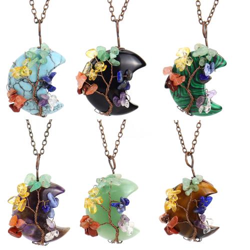 Colliers de pierres précieuses, Pierre naturelle, avec fil en laiton, fait à la main, bijoux de mode & différents matériaux pour le choix & unisexe, couleur cuivre antique, Vendu par PC