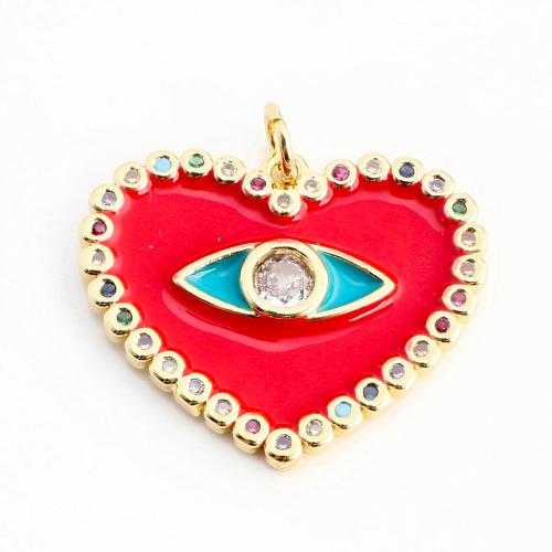 Cubic Zirconia Micro Pave Brass Pendant, Heart, DIY & micro pave cubic zirconia & enamel, golden 