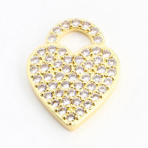 Cubic Zirconia Micro Pave Brass Pendant, Heart, DIY & micro pave cubic zirconia, golden 