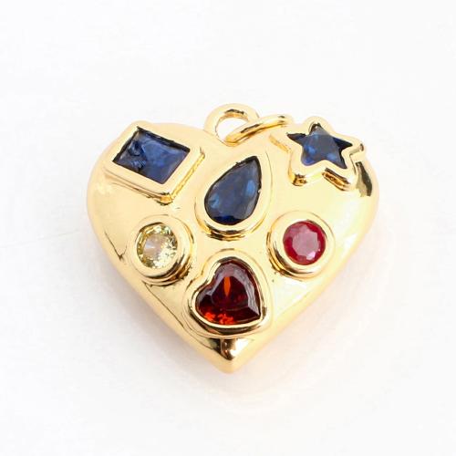Cubic Zirconia Micro Pave Brass Pendant, Heart, DIY & micro pave cubic zirconia & hollow, golden 
