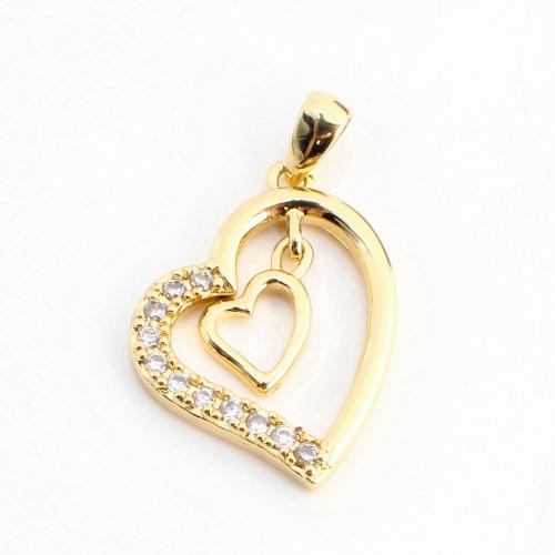 Cubic Zirconia Micro Pave Brass Pendant, Heart, DIY & micro pave cubic zirconia & hollow, golden 