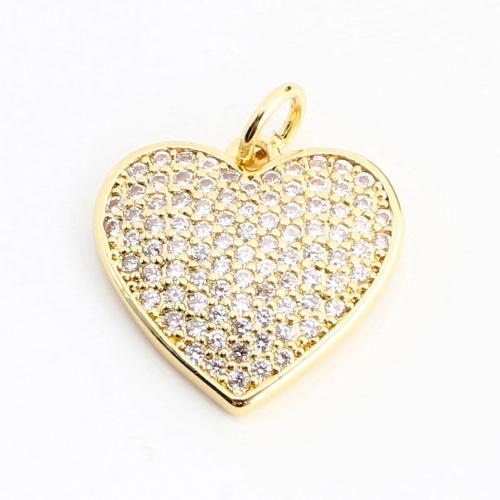 Cubic Zirconia Micro Pave Brass Pendant, Heart, DIY & micro pave cubic zirconia, golden 