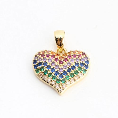 Cubic Zirconia Micro Pave Brass Pendant, Heart, DIY & micro pave cubic zirconia, golden 