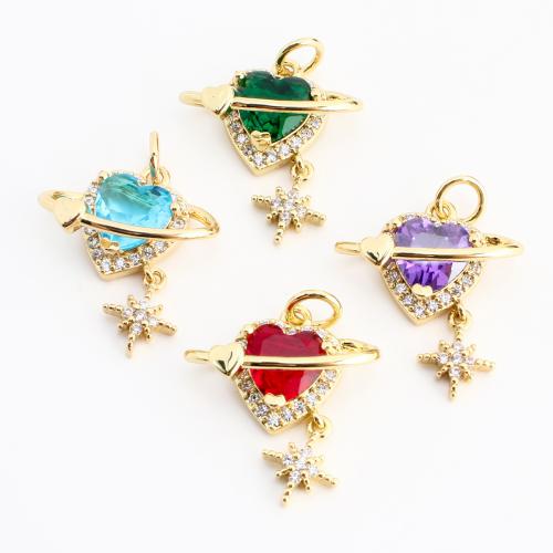 Cubic Zirconia Micro Pave Brass Pendant, DIY & micro pave cubic zirconia & hollow, golden 