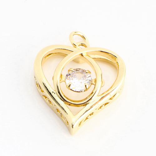 Cubic Zirconia Micro Pave Brass Pendant, Heart, DIY & micro pave cubic zirconia & hollow, golden 